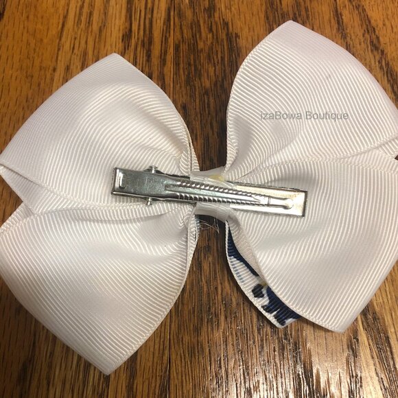 White with Minnion 5" Double Stacked Boutique Bow   HANDCRAFTED - Picture 2 of 2